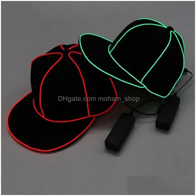 portable el wire baseball cap plain led light hip hop hat glowing in the dark snapback for party decoration 38sy bb
