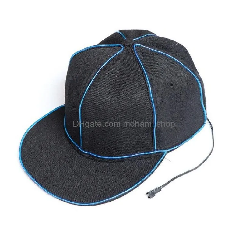 portable el wire baseball cap plain led light hip hop hat glowing in the dark snapback for party decoration 38sy bb