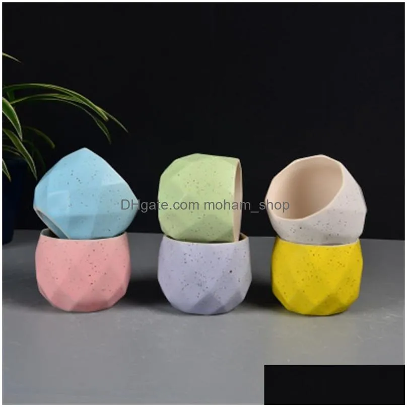 macaroon color flowerpot diamond shape geometric cute potted plant ceramics flower pot home decoration 2 2rq h1