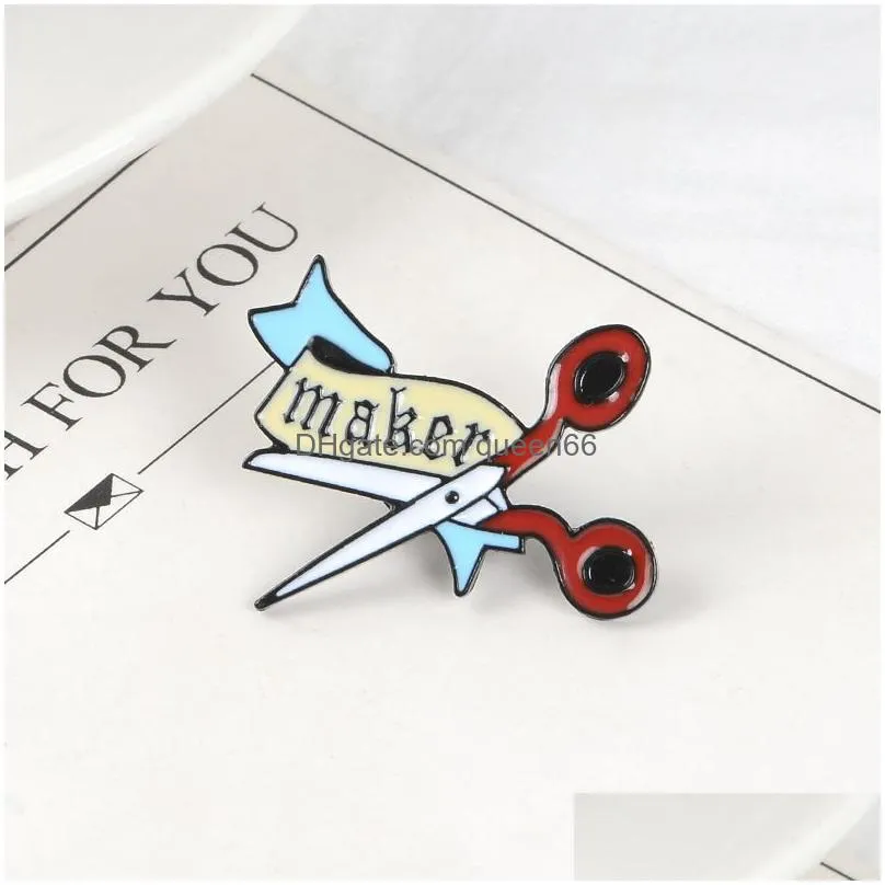 scissors enamel pin cartoon banner maker badge brooch lapel pin denim jeans bag shirt collar handcraft jewelry gift for friends