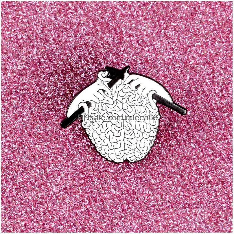 knitted sweater enamel pin brooches for women punk woven brain badge anatomy hard lapel pins backpack creative gothic jewelry gifts