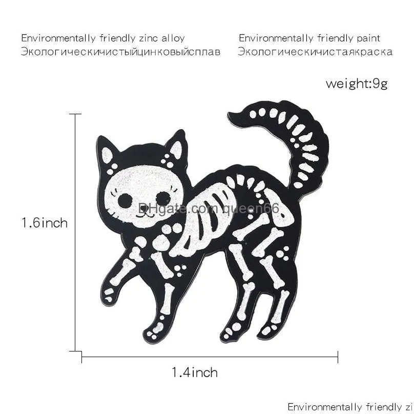 cat skeleton enamel pins punk glitter dark cat badge brooch bag clothes lapel pin funny animal jewelry gift for friends