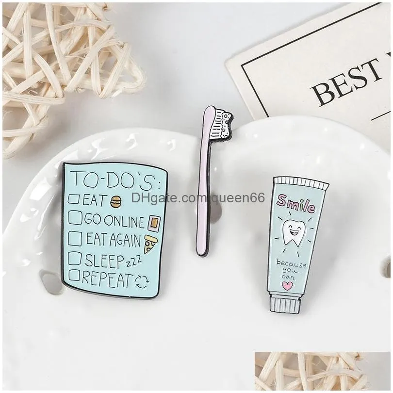 toothbrush toothpaste enamel pins to do list badges custom brooches pastel lapel pin denim shirt cartoon cute smile jewelry gift