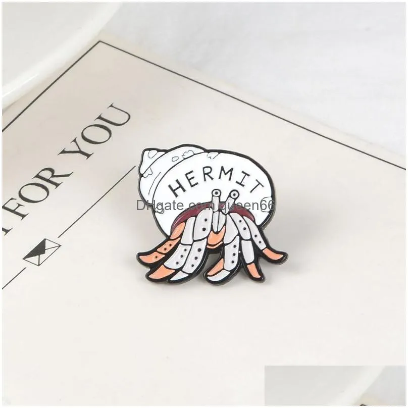 hermit crab enamel pin cartoon animal badge brooch lapel pin denim jeans bag shirt collar introvert jewelry gift for friends