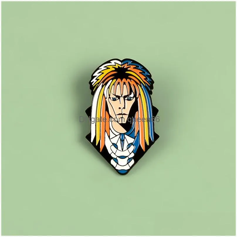 punk style enamel pin personality long hair man lapel pin brooch shirt bag colorful cartoon badge lady jewelry gift to a friend