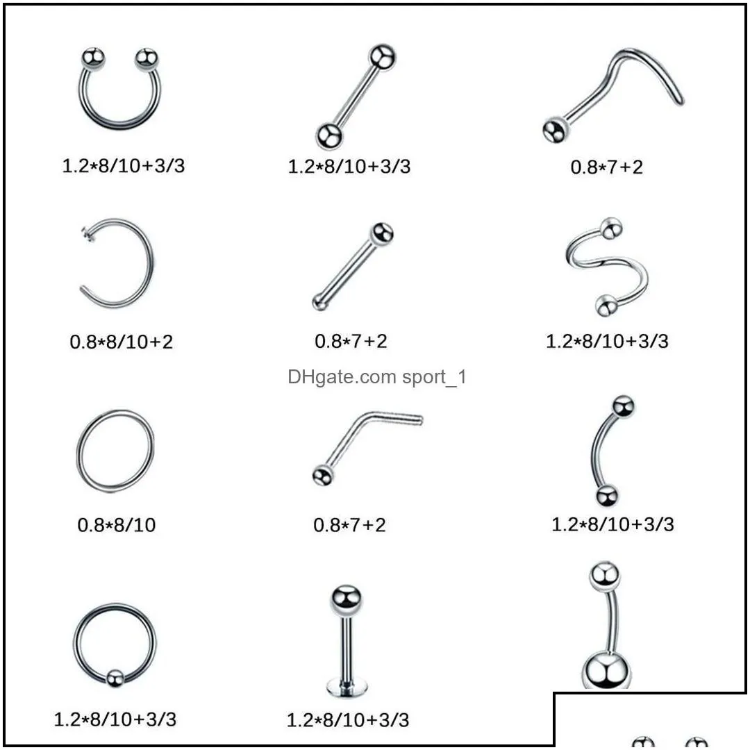 jewelrystainless steel set tongue rings body piercing eyebrow belly nose nail jewelry aessories 120 mixes wholesale drop delivery 2021