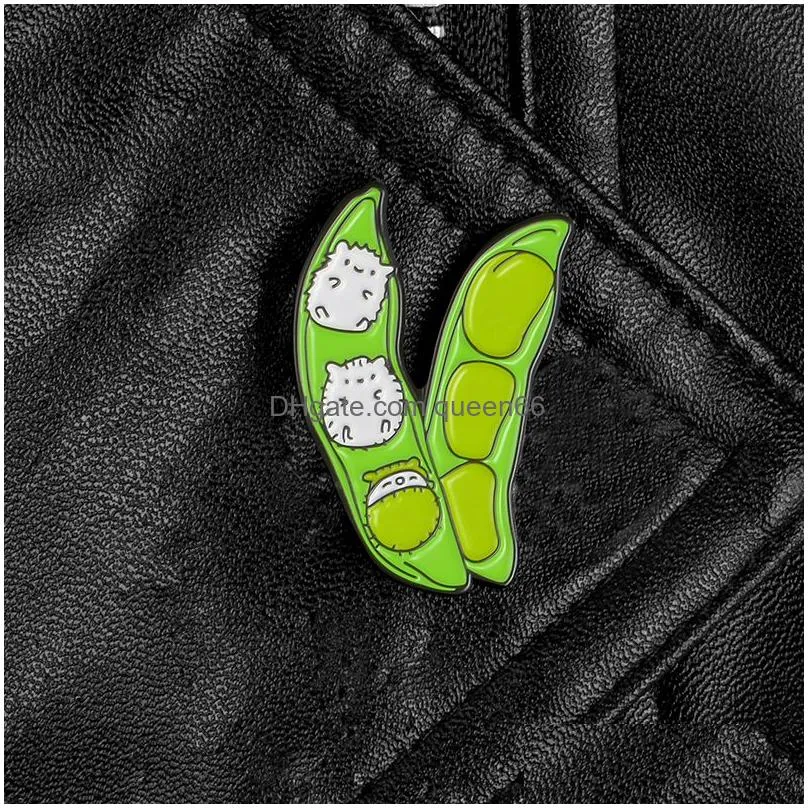 pea baby cartoon pins brooches for women cute white kitten enamel pin green plant vegetable lapel pin badge shirt bag jewelry girls