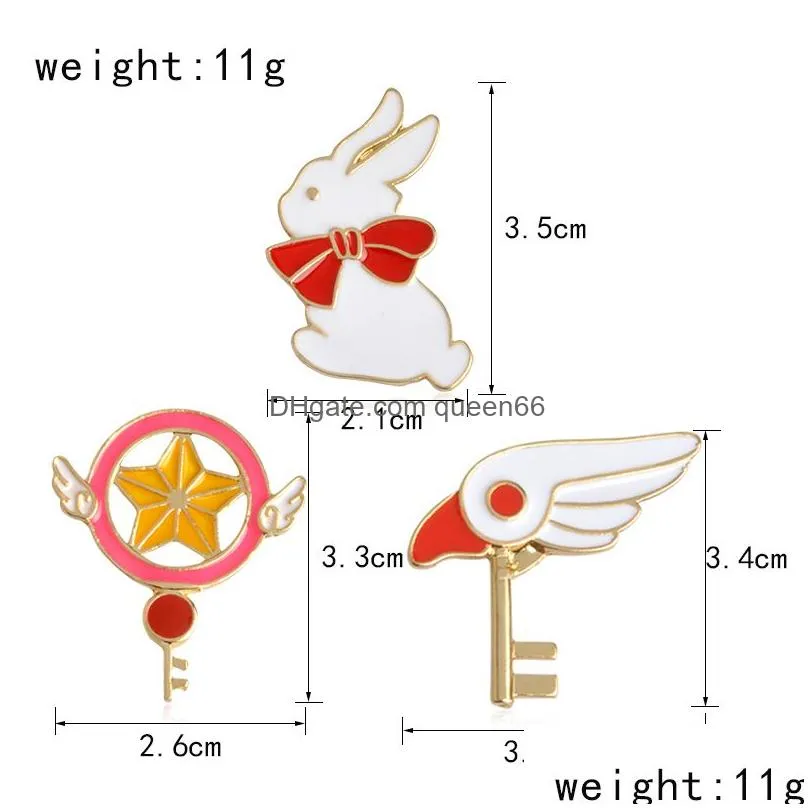 cute sakura star stick magic wand bird head rabbit brooch for girls denim jacket pin uniform badge fashion japanese animation jewelry