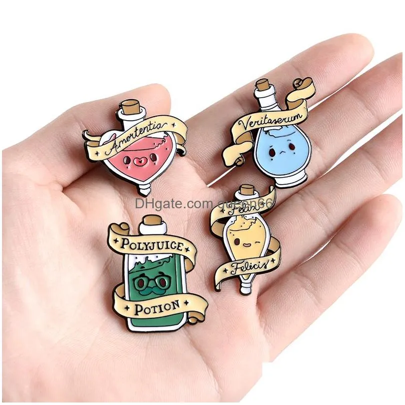 magic potion enamel pins cartoon bottle badges good luck love transformation truth brooches lapel clothes pin movie jewelry gift for