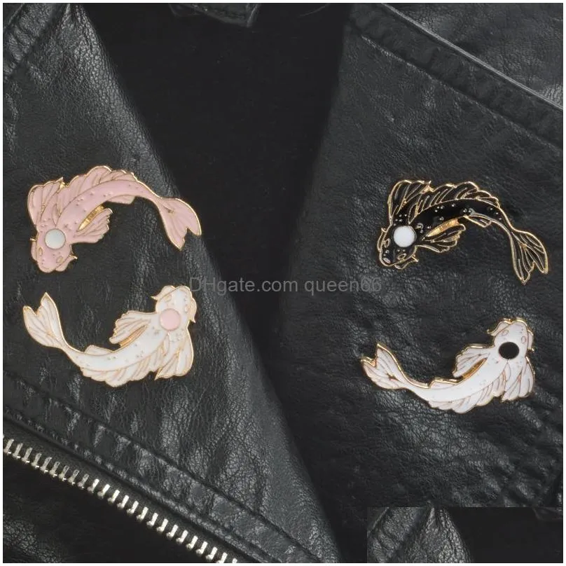 lucky vis koi emaille pins wit roze zwart broches gift denim jeans kleding cap tas pin badge knop revers pin gifts