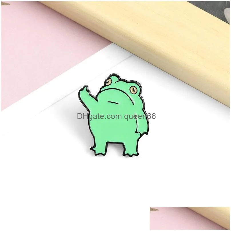 funny frog cute enamel pins green popular fashion brooches for kids gifts lapel pins clothes bags