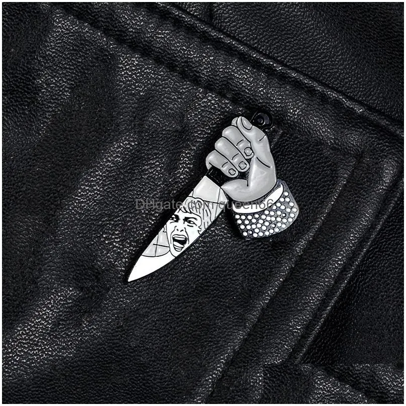 holding knife enamel pins brooches for women shouting face badge psychological twist lapel pin clothes backpack jewelry gift for