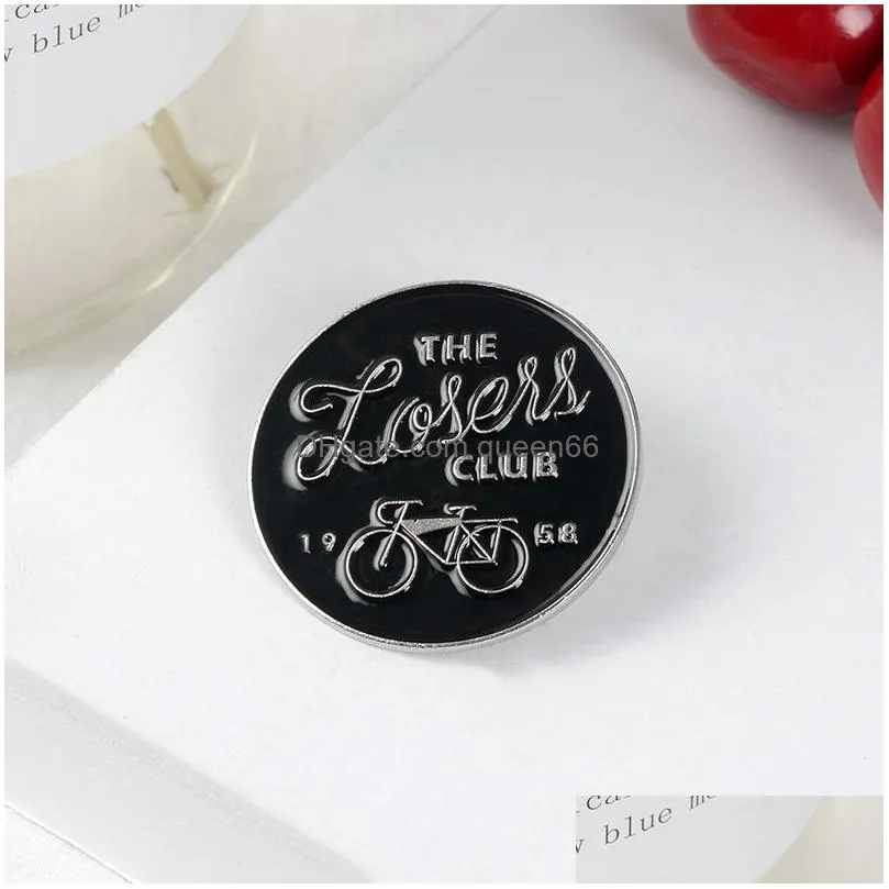 the loser club enamel pin black silver bike round badge brooch bag clothes lapel pin simple fun punk jewelry gift for friends