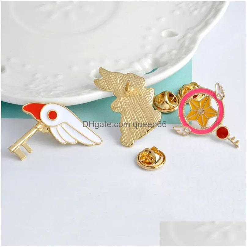 cute sakura star stick magic wand bird head rabbit brooch for girls denim jacket pin uniform badge fashion japanese animation jewelry
