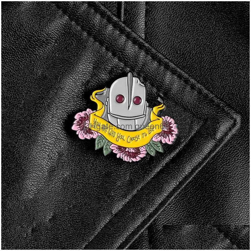 flower with the iron  enamel pins robot banner denim badge shirt bag jackets lapel pin brooches for women jewelry gift for friend