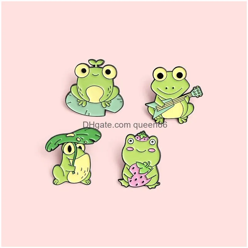 funny frog enamel pins various type colors music strawberry smile brooches for kids gifts lapel pins clothes bags