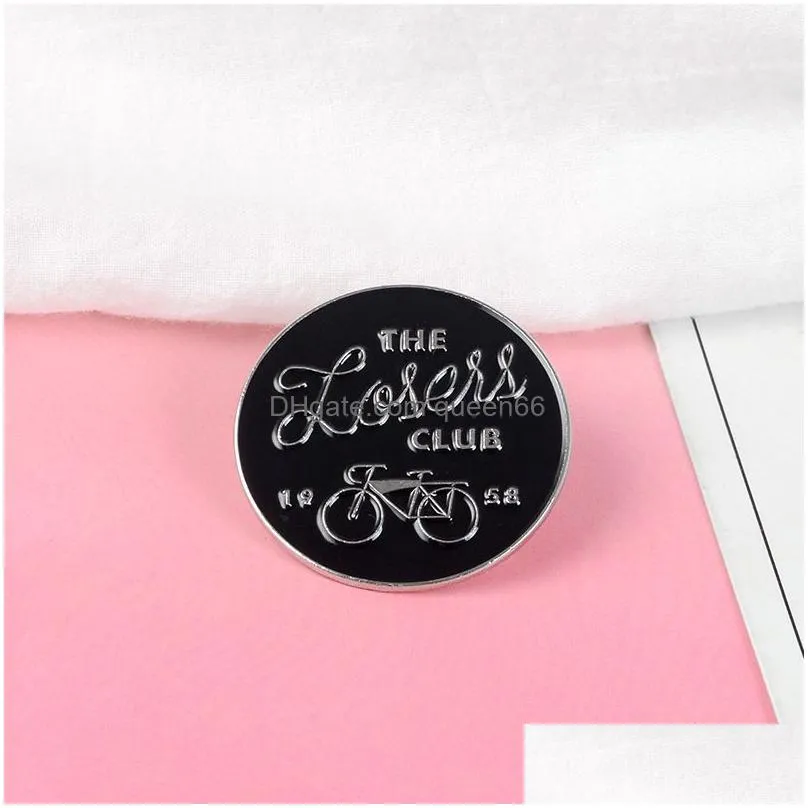 the loser club enamel pin black silver bike round badge brooch bag clothes lapel pin simple fun punk jewelry gift for friends