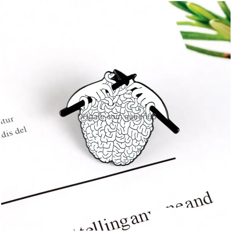 knitted sweater enamel pin brooches for women punk woven brain badge anatomy hard lapel pins backpack creative gothic jewelry gifts