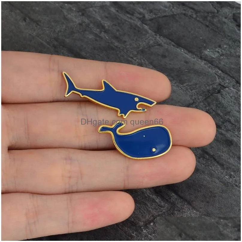 cartoon shark and whale ocean animal art style enamel pins badge denim jacket jewelry gifts brooches for women men