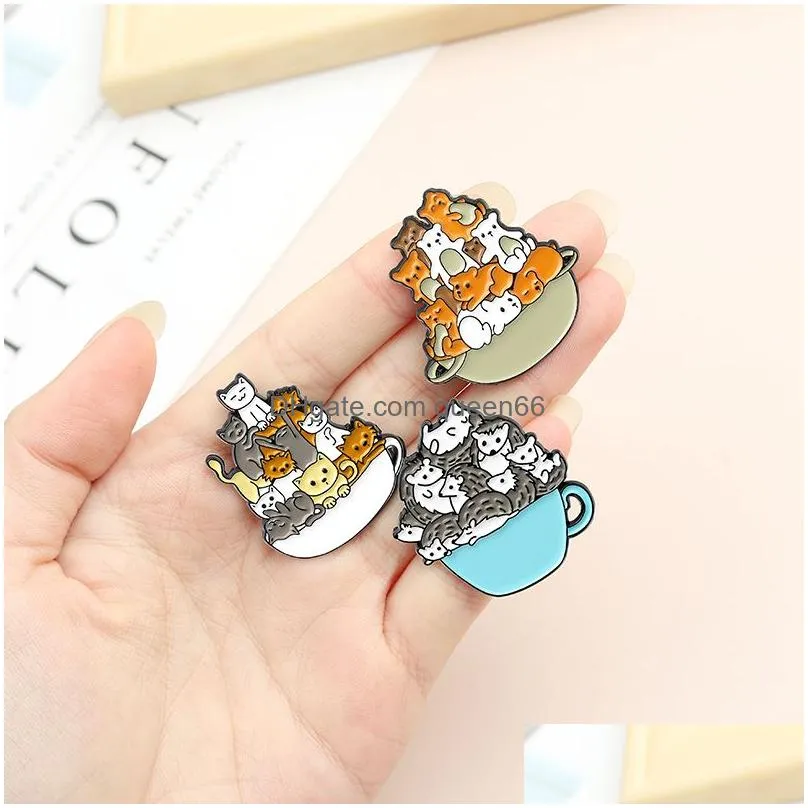 cartoon cute animals enamel pins creative bowl hedgehog penguin bear dog rabbit brooches for kids gift lapel pins clothes bags