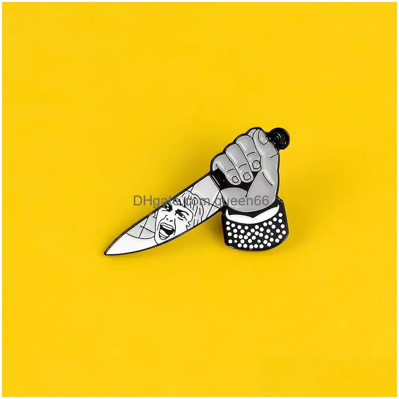 holding knife enamel pins brooches for women shouting face badge psychological twist lapel pin clothes backpack jewelry gift for