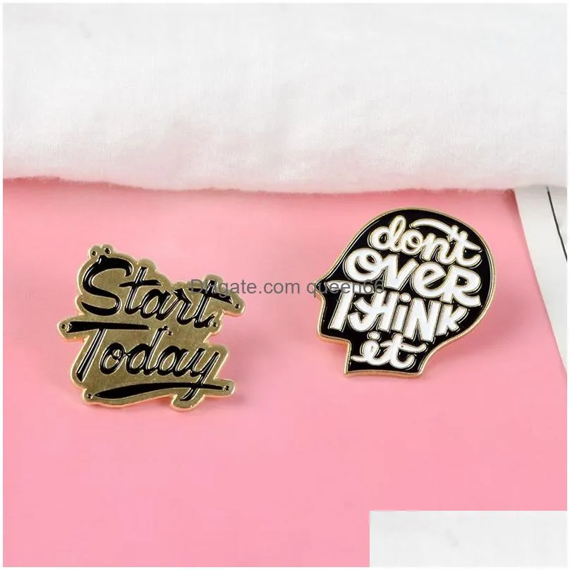 overthink enamel pin black gold brain badge brooch bag clothes lapel pin simple punk excitation jewelry gift for friends