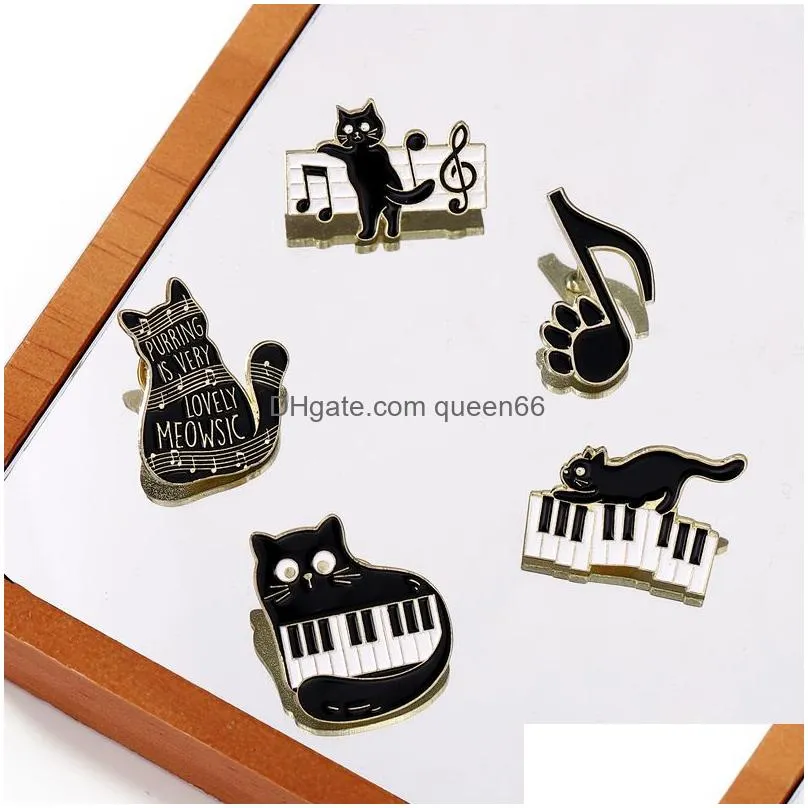 black and white keys enamel pins on the piano cat and musical note brooches lapel badges concert jewelry gift for art friends