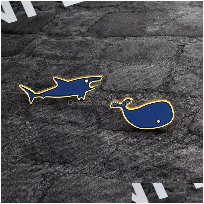 cartoon shark and whale ocean animal art style enamel pins badge denim jacket jewelry gifts brooches for women men