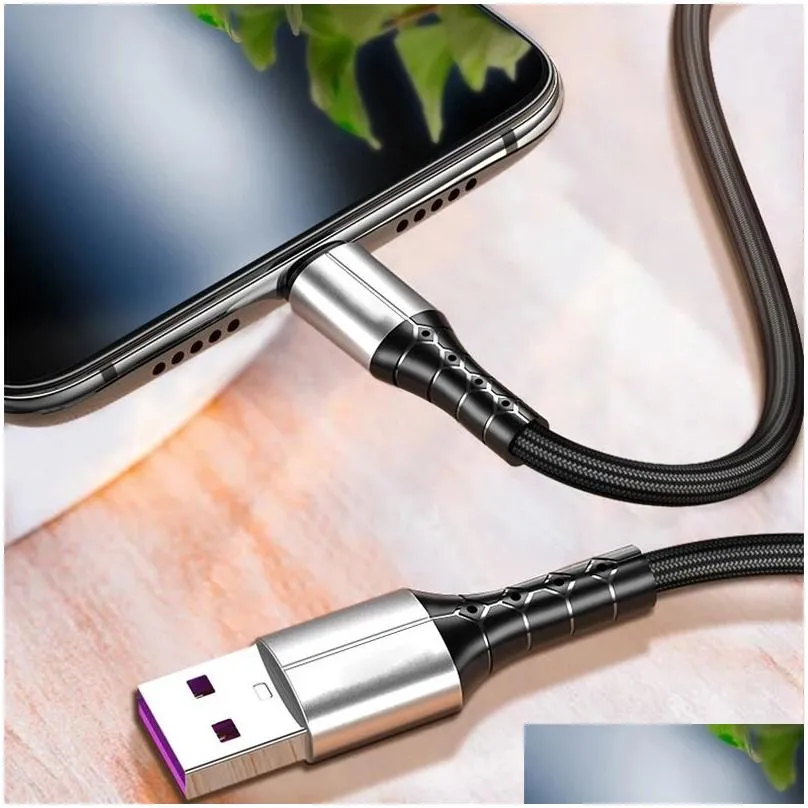 5a usb cable with type-c data port for fast charging andriod  mobile phone strong nylon cable 1/1.5m