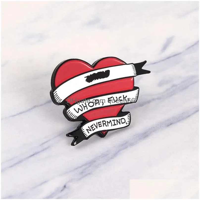 red heart quote banner enamel pins punk brooches for bag clothes lapel pin button badge cartoon jewelry gift for friends
