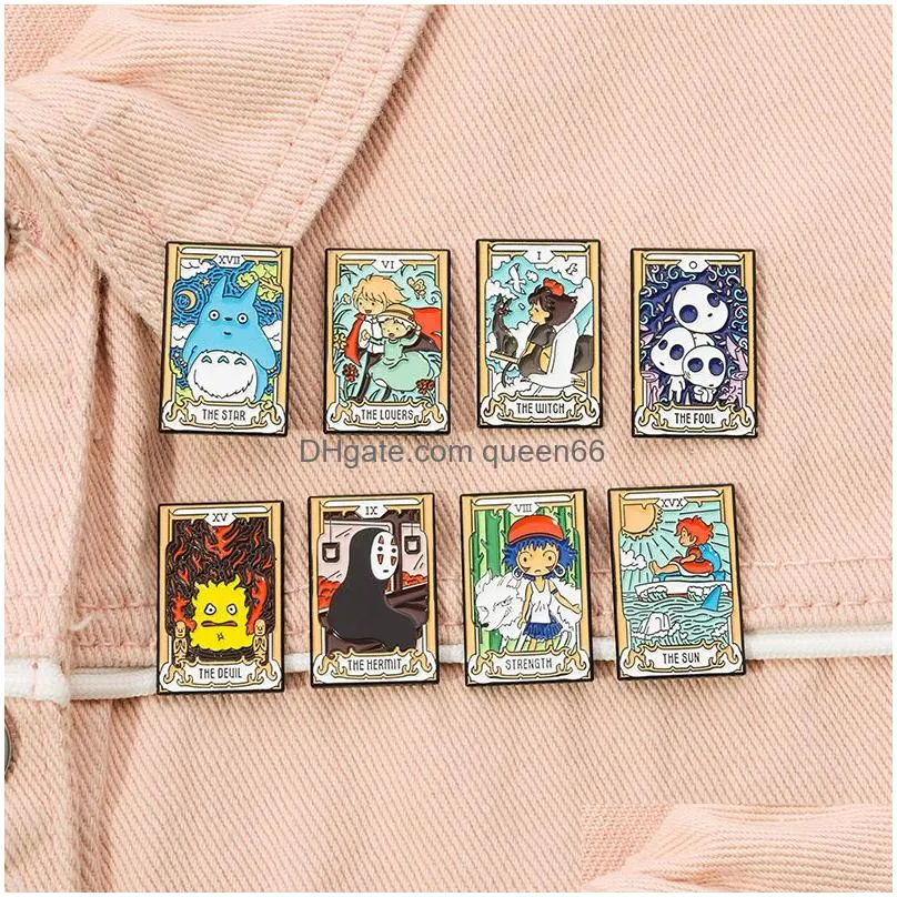 tarot enamel pins custom noface-man calcifer san howl kiki ponyo brooches lapel badges cartoon jewelry gift