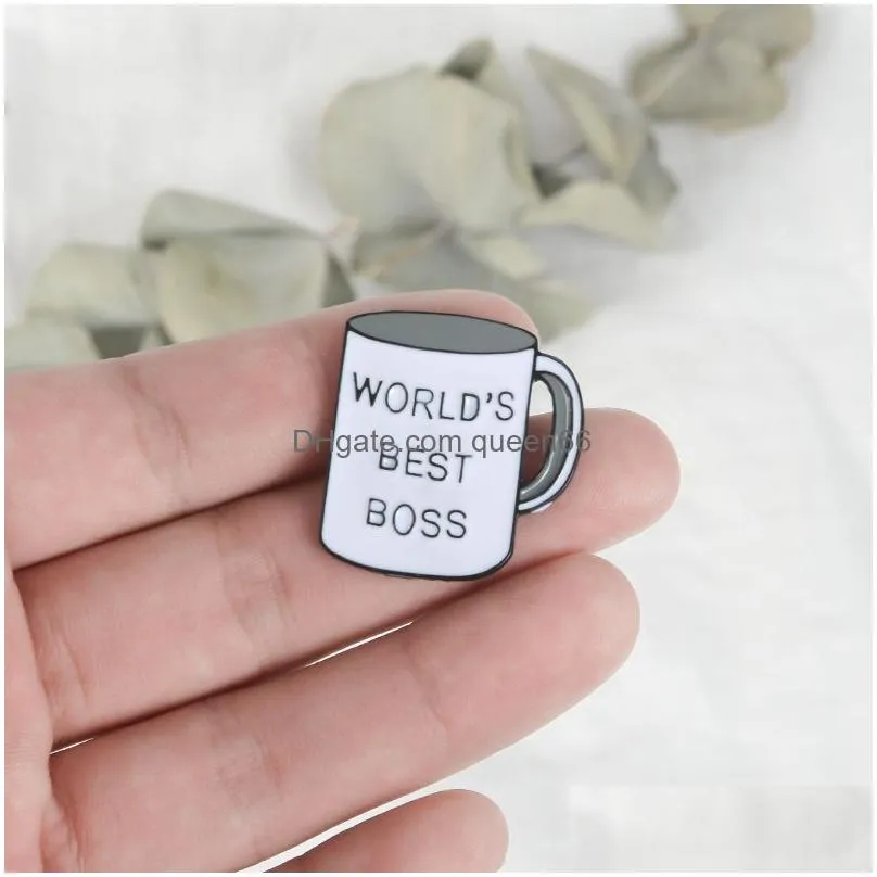 worlds best boss enamel pins badges coffee cup brooches custom pastel lapel pin denim shirt punk cartoon funny jewelry gift