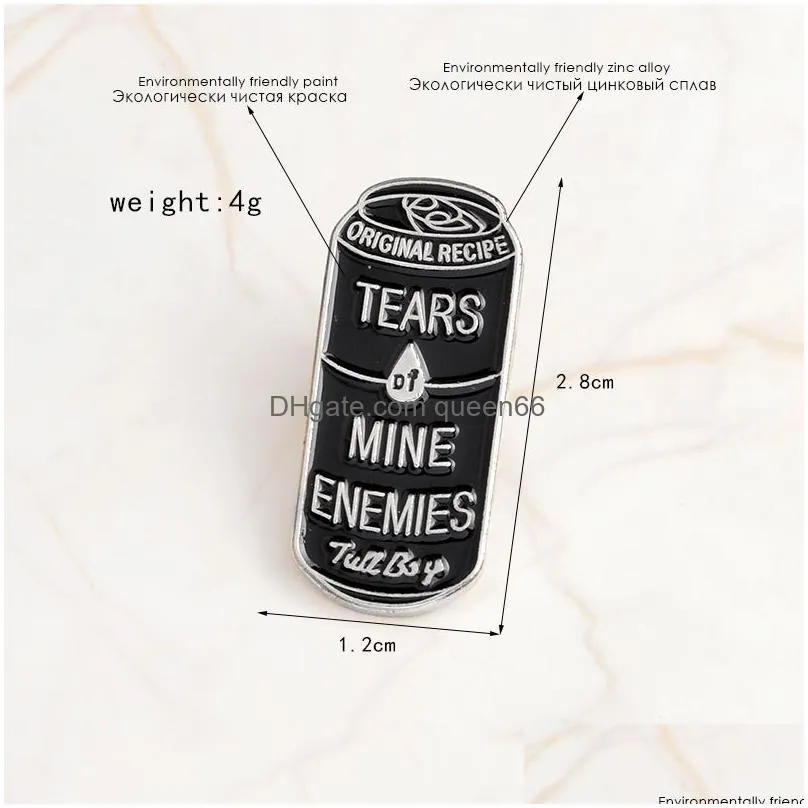 tears of mine enemies black cans enamel icons pins badge button pin for lapel denim pu jacket punk dark brooches gift