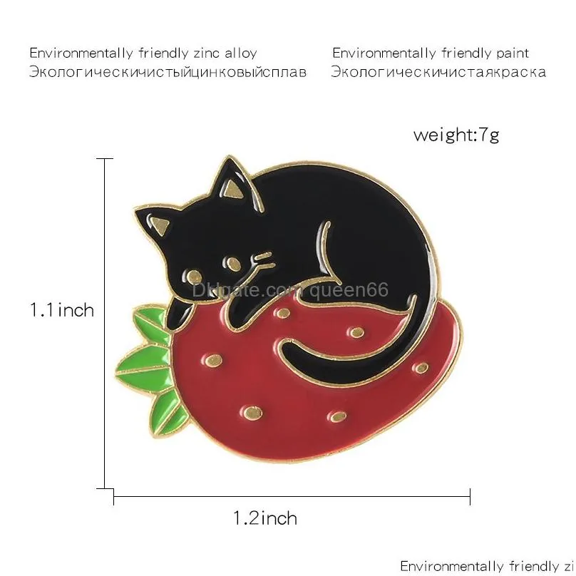 gold silver cats enamel pin fruit berry badge brooch bag clothes lapel pin cartoon animal jewelry gift for cat fans kids