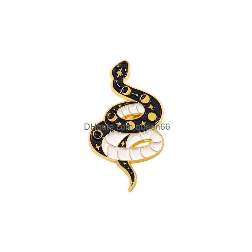 creative trendy cartoon black snake tarot oil drop lapel brooch badge pin denim bag gift men women fashion jewelry decoration