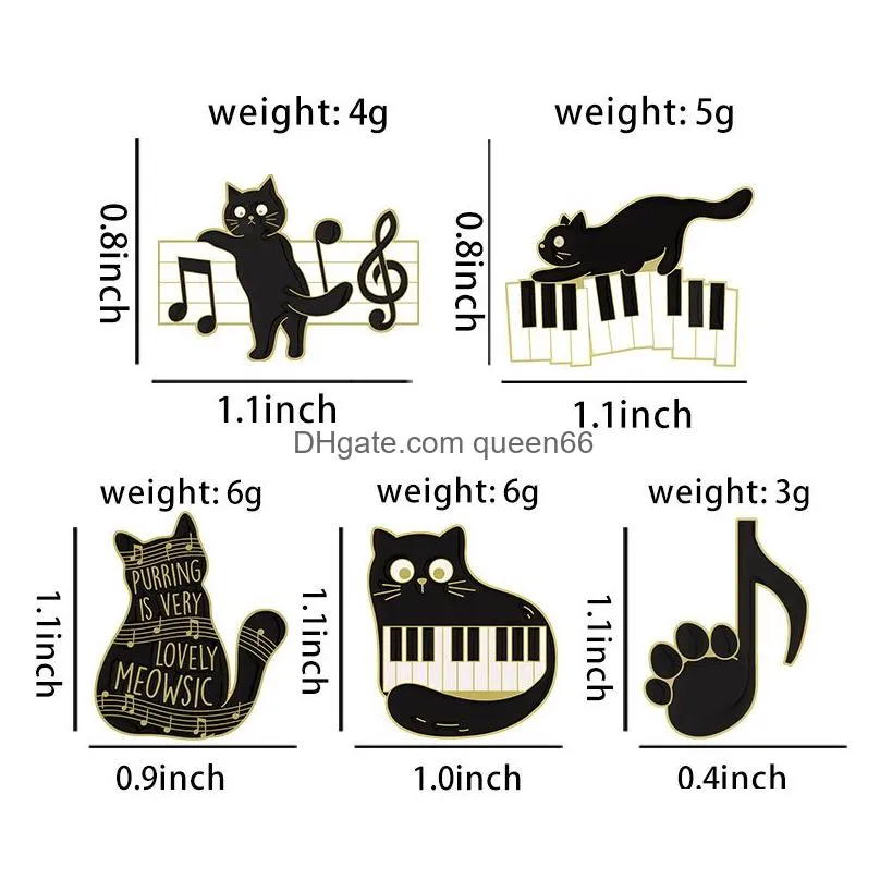 black and white keys enamel pins on the piano cat and musical note brooches lapel badges concert jewelry gift for art friends