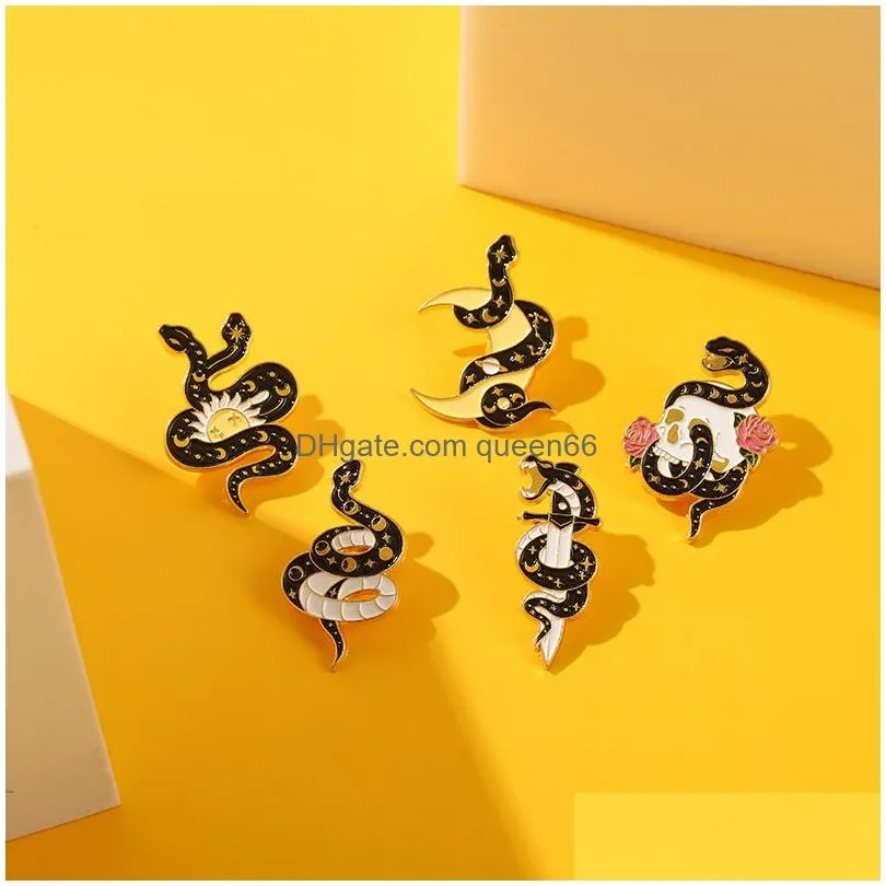 creative trendy cartoon black snake tarot oil drop lapel brooch badge pin denim bag gift men women fashion jewelry decoration