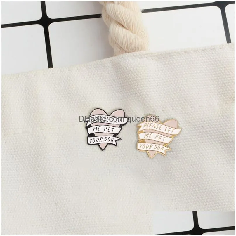 pink heart banner enamel pins gold black pet dog related brooch gift animal button badge cap clothes lapel pin jewelry gift