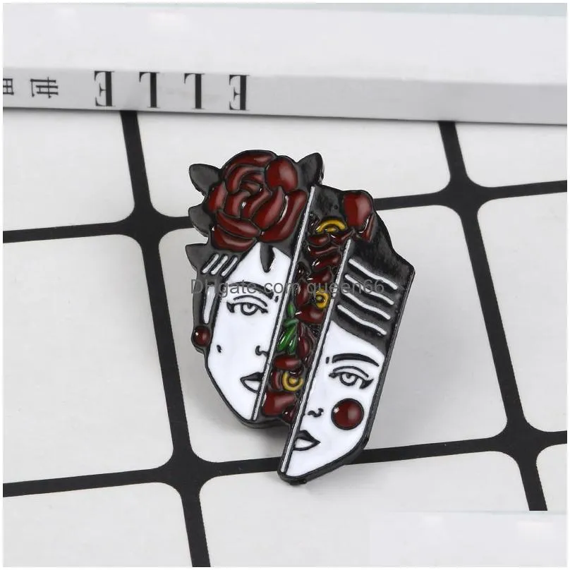 divided woman head enamel pin flowers badge brooch bag clothes lapel pin cool punk jewelry gift for friends