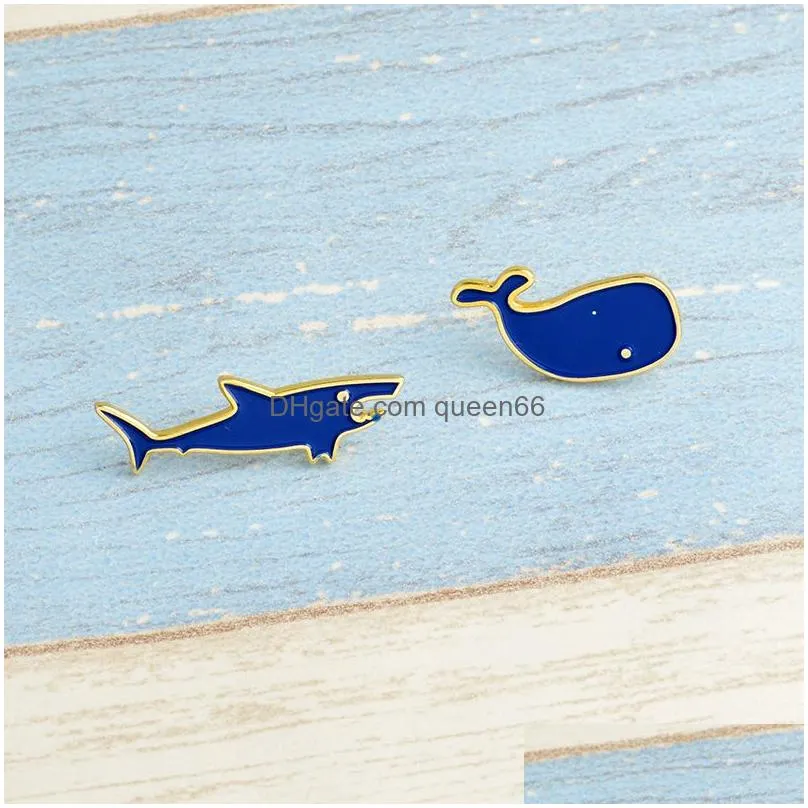 cartoon shark and whale ocean animal art style enamel pins badge denim jacket jewelry gifts brooches for women men