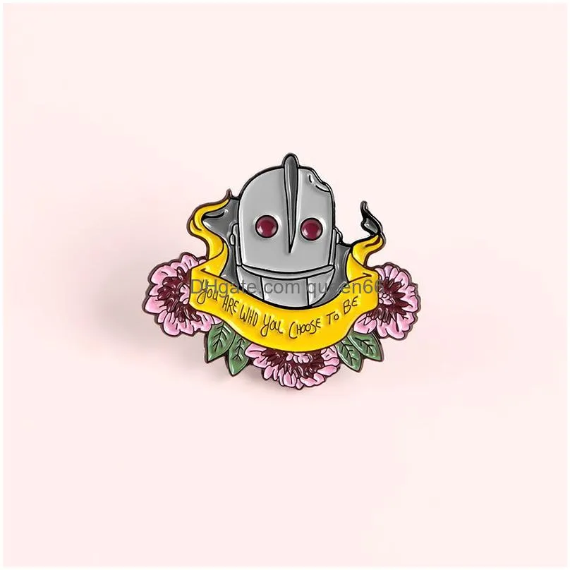 flower with the iron  enamel pins robot banner denim badge shirt bag jackets lapel pin brooches for women jewelry gift for friend