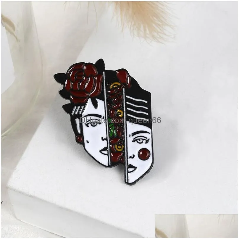 divided woman head enamel pin flowers badge brooch bag clothes lapel pin cool punk jewelry gift for friends