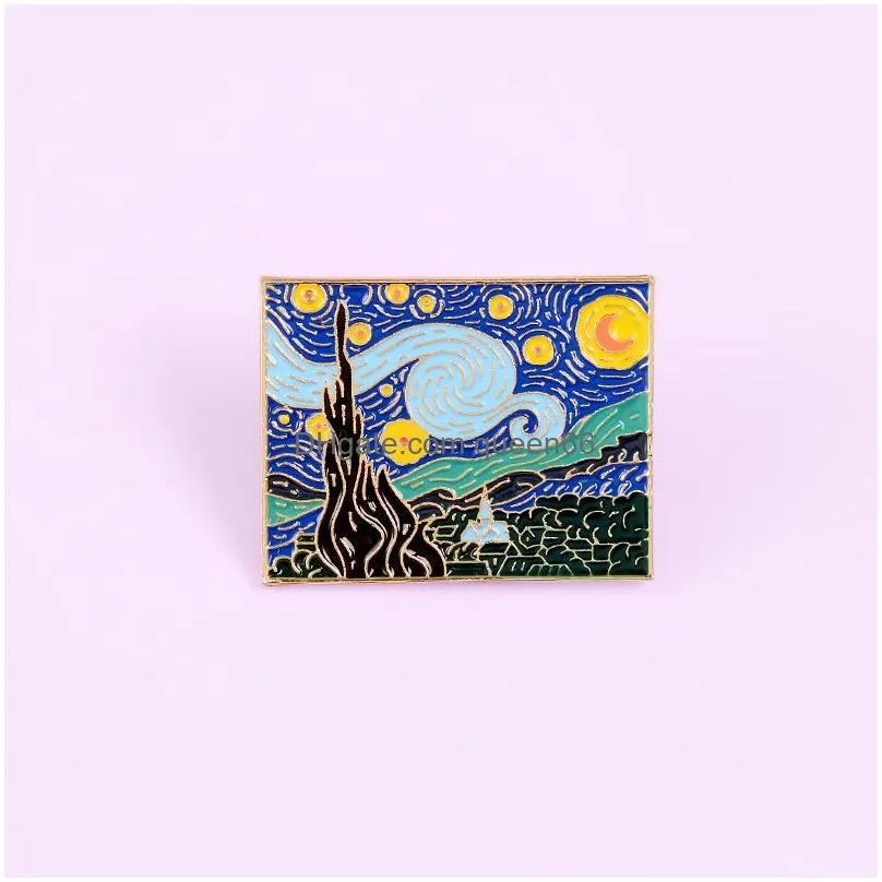 van gogh retro enamel pins starry night black badge brooches for women oil painting art painting lapel pin jewelry gifts