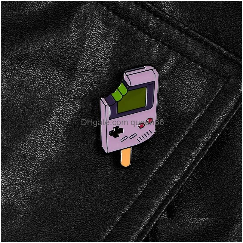 retro game console enamel pin brooches for women bitten ice cream pink badge clothes hat black button cute cartoon lapel pin jewelry