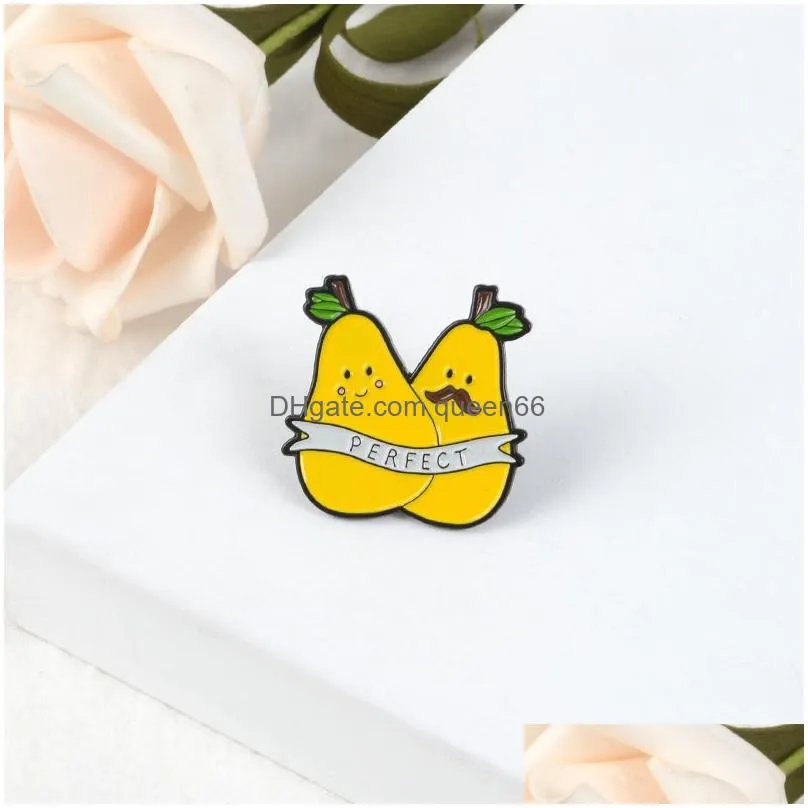 lovers pears enamel pin cartoon perfect badge brooch lapel pin denim jeans bags shirt collar fun fruit jewelry gift for friends