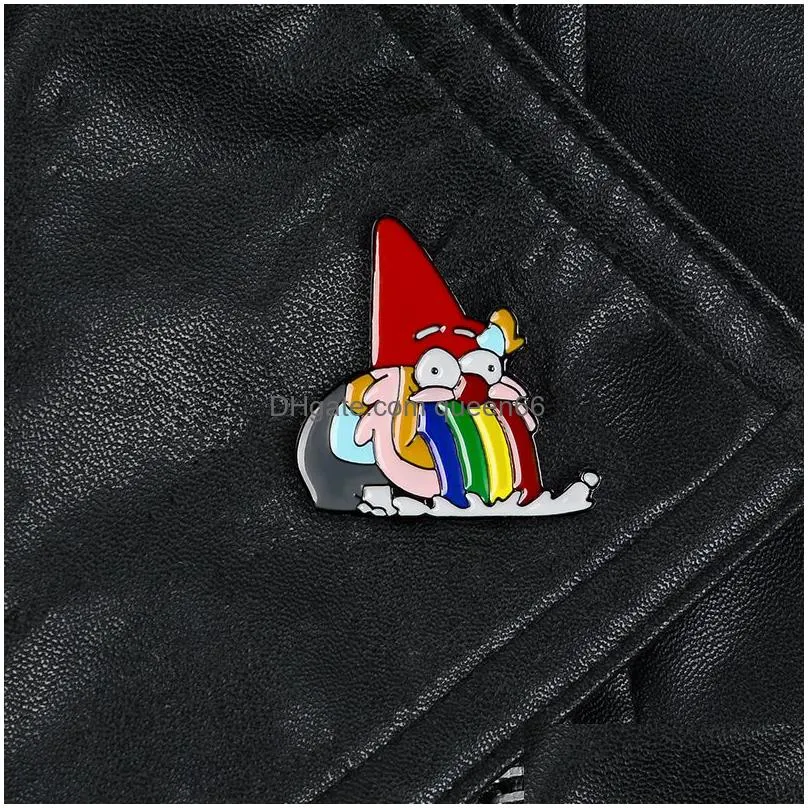 dwarf cartoon enamel pins brooches for women red hat old man badge rainbow anime cute lapel pin clothes backpack jewelry gift for kids