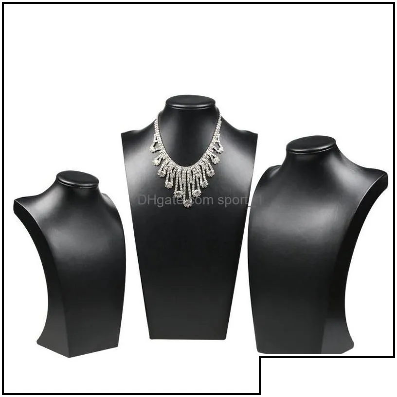 roll up stand jewelry packaging black pu leather necklace bust tall display neck form for jewellery window shelf exhibition counter top