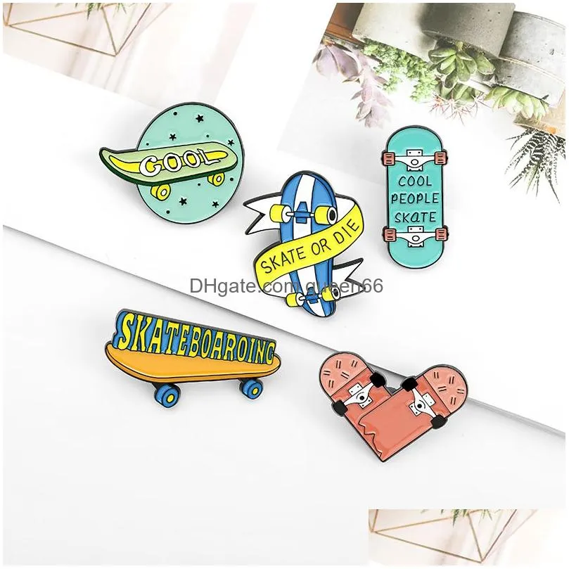 cartoon cool skateboard enamel pins colors fashion popular brooches for kids gift lapel pins clothes bags