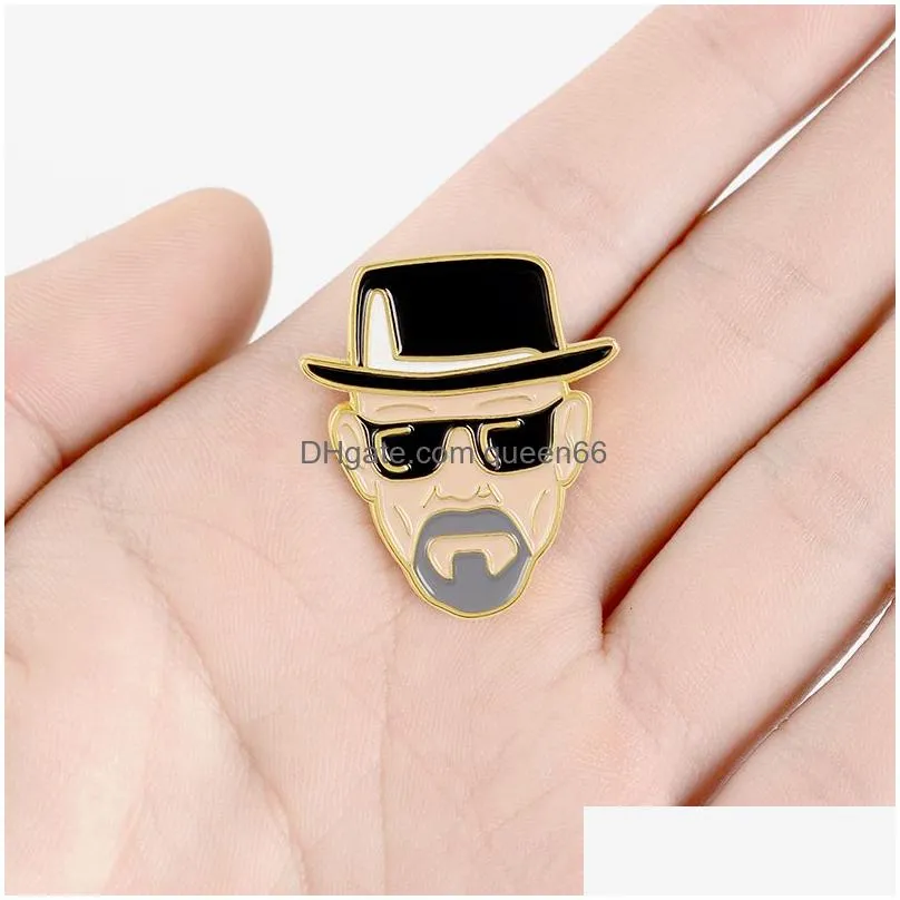 man face enamel pins personality black sunglasses hat gentleman lapel pin brooch shirt bag badge lady jewelry gift to a friend