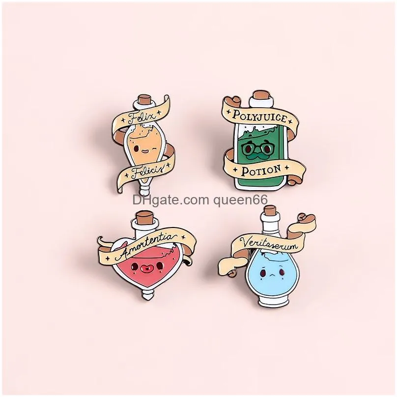 magic potion enamel pins cartoon bottle badges good luck love transformation truth brooches lapel clothes pin movie jewelry gift for